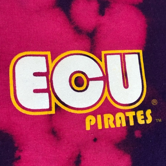 NCAA East Carolina University Purple Bleached Dye Pink Graphic Tee, size XL Jr. - Picture 6 of 15